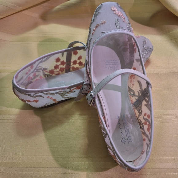 Call It Spring Shoes - Call It Spring Women's Embroidered Mary Jane Flats - Cream and Pink
